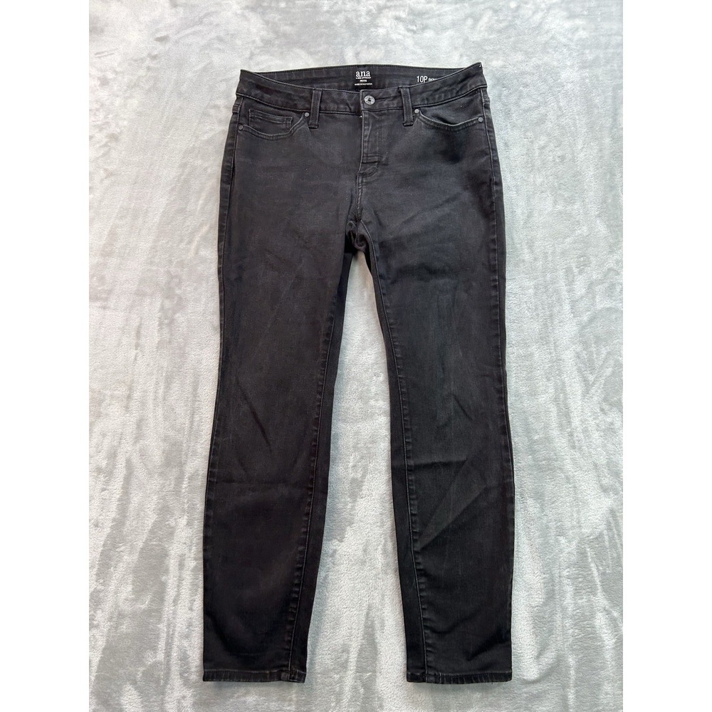 a.n.a. Petites Jeans Womens Sz 10P Black Skinny Stretch Denim Whiskered Faded